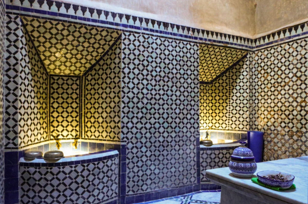 Traditional interior of a cheap hammam in Fes Medina